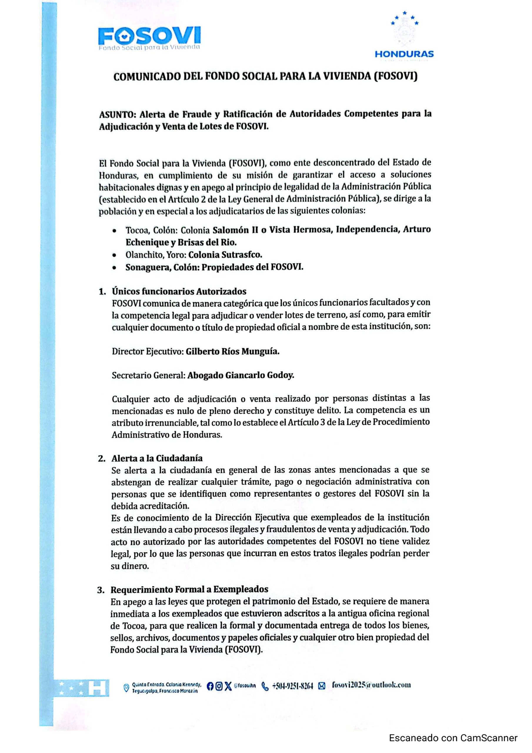 COMUNICADO FOSOVI – 0003